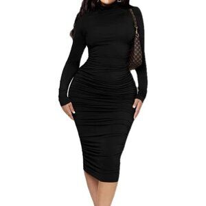 Midi Dress Long Sleeves  Back Zipper Ruched Size Medium